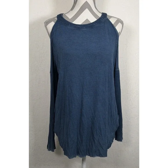 NWT Dear John Cold Shoulder Long Sleeve Top Large in Navy Blue Distressed Color - Picture 2 of 15